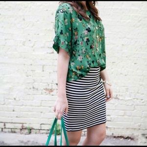 Boden Teal/White Striped Pencil Skirt